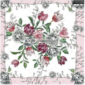 Pola Cetakan Tangan Digital Custom Print Square Silk Scarf