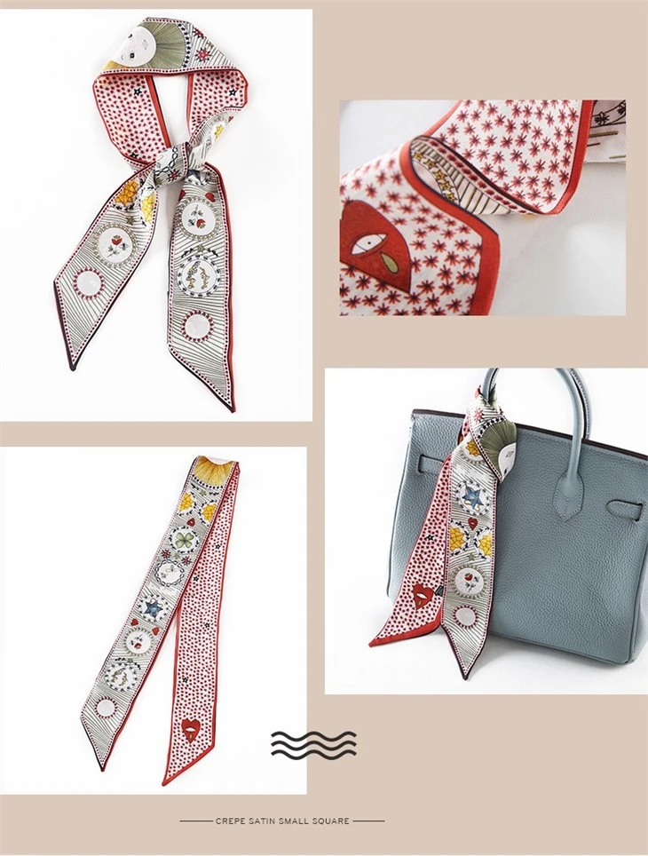 Custom 100%mulberry Silk Twilly Scarf For Bags