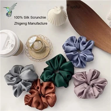 Custom 100 persen Mulberry Silk Scrunchies Rambut Sutra Ukuran Besar